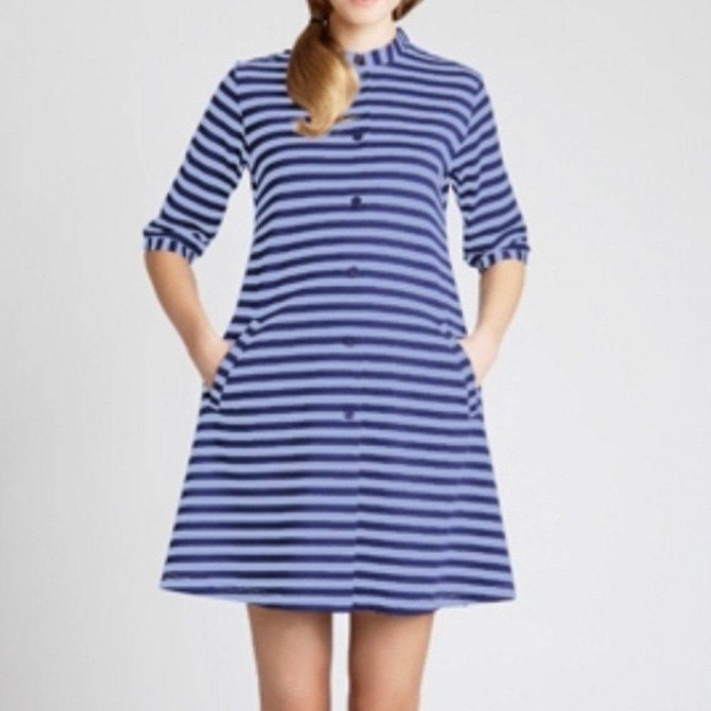 Marimekko Blue Stripe 3/4 Sleeve Dress, Size L